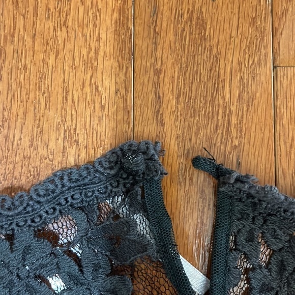 Free People Grey Gold Lace Detail Short Sleeve Grunge Lagenlook Shirt Blouse S - Picture 7 of 7